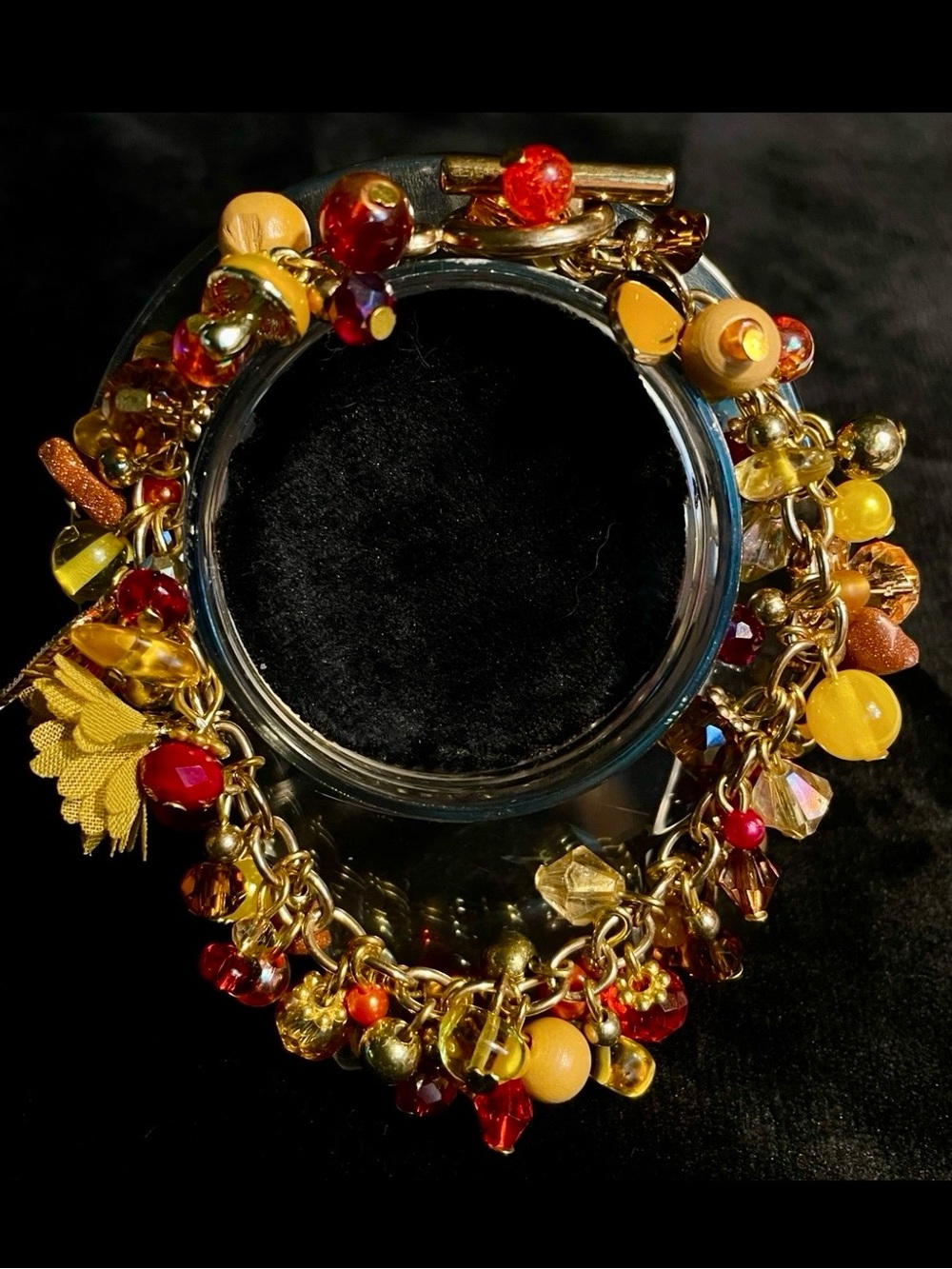 Gold-Tone Red & Yellow Fall Themed Charm Bracelet